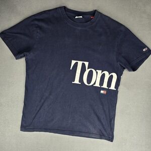 Tommy Jeans Shirt Mens Large Navy Blue Big Logo Graphic Flag Tee DM0DM14013